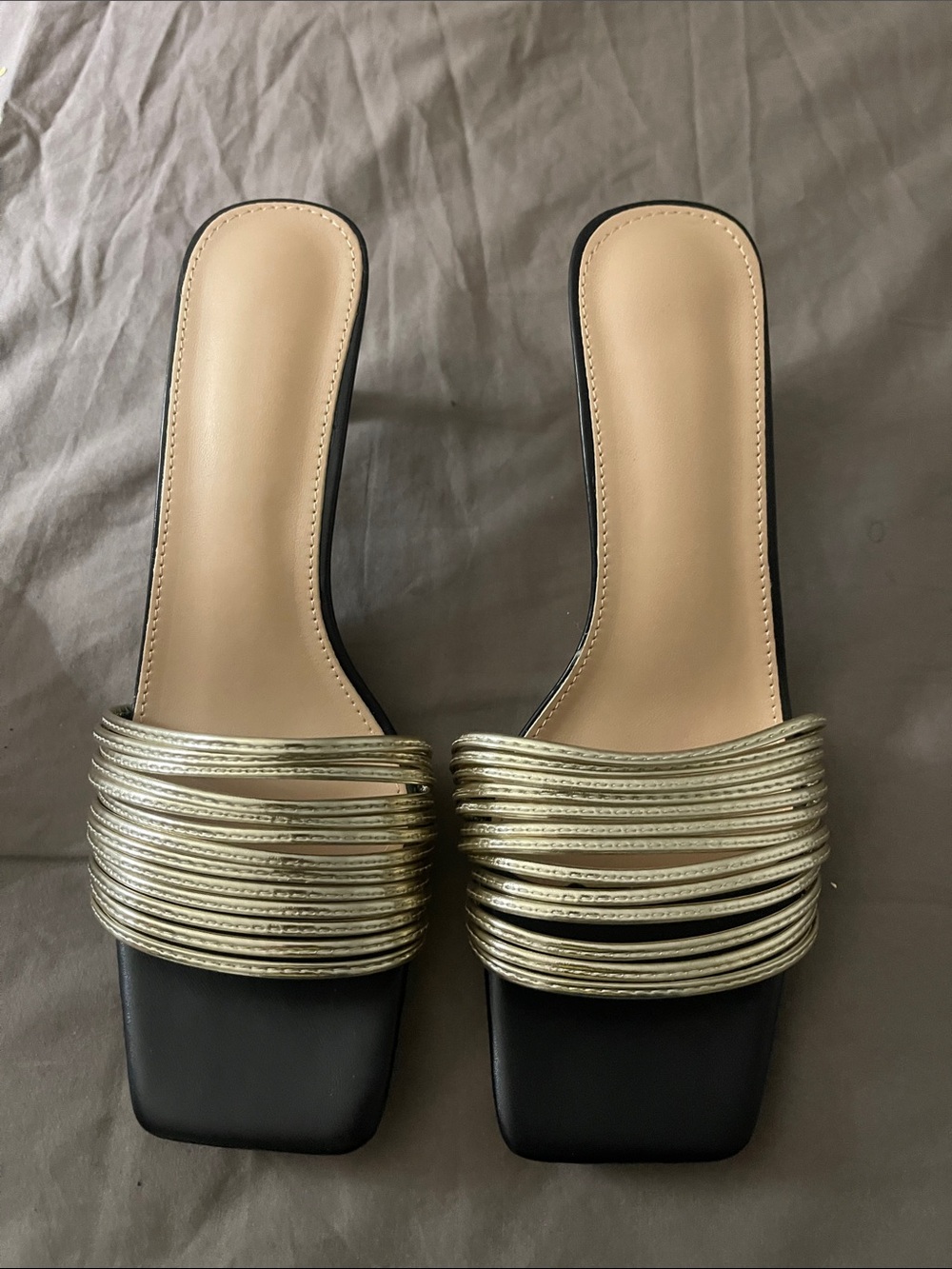 Gold Strappy Slide Sandals for Women